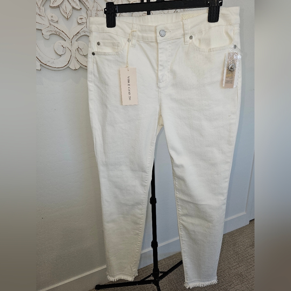 Vince Camuto White Cotton Blend Skinny Cropped Ankle Jeans Women's 10, 14 & 14W - Picture 3 of 8